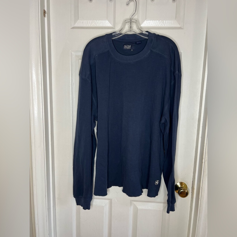 Nat Nast men's navy blue long-sleeve waffle knit shirt  XXL Lightweight Cotton